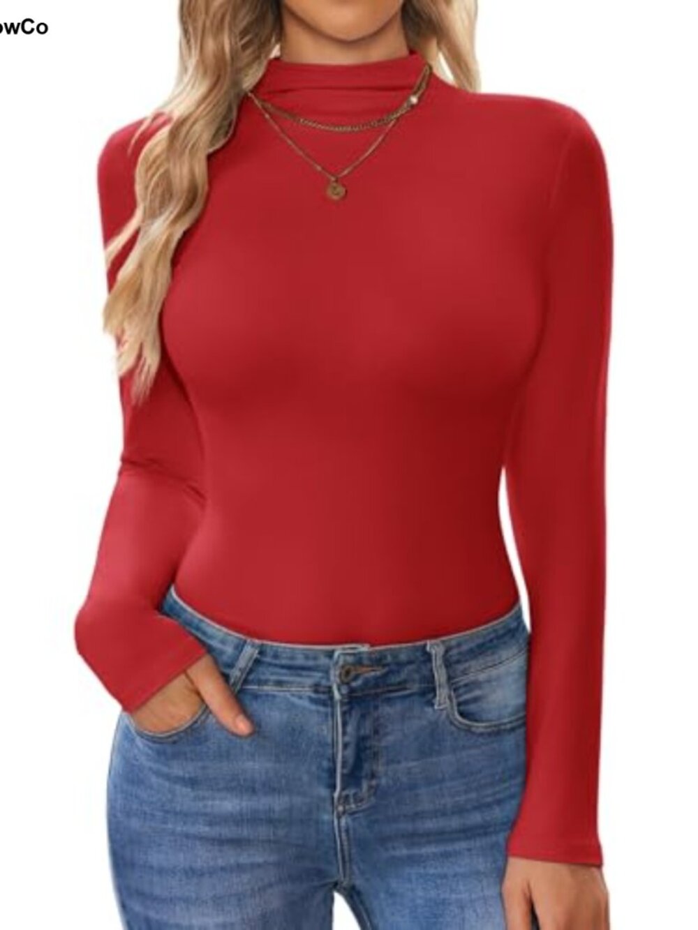 Women's Long Sleeve Mock Neck Top Slim Fit Stretch Base Layer Shirt